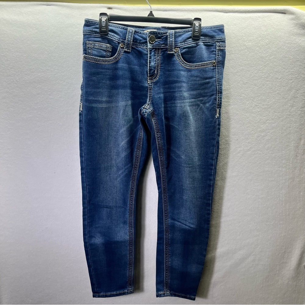 Seven7 Ankle Skinny‎ Jeans Womens 8 Blue Denim Stretch Embroidered Pockets 2673